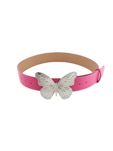 Pink Y2K butterfly belt with oversized silver buckle for a vintage subculture look