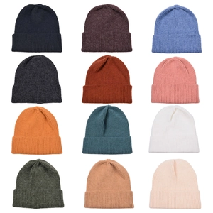 Minimalist knit beanie set in 12 colors featuring soft ribbed texture and cuffed design