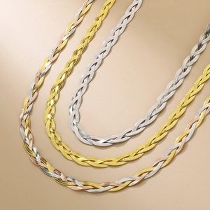 Geflochtene flache Schlangenkette aus Titanstahl in Silber, Gold und Roségold