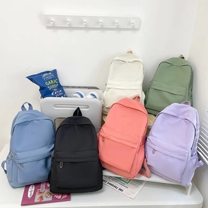 Large Capacity Nylon Casual Backpack Simple Solid Color School Bag For College Students Travel Daypack Women