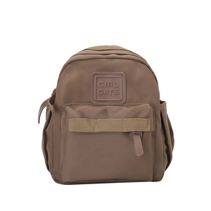 Sac à dos enfant marron foncé en nylon résistant avec logo Girl Cats gravé