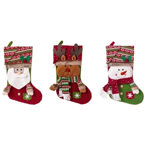 Lot de 3 chaussettes de Noël avec Père Noël, renne et bonhomme de neige en maille et fourrure