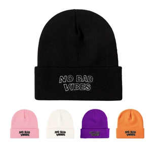 Bonnet Beanie Acrylique Broderie NO BAD VIBES Tricot Chaud Hiver Décontracté Mode Accessoire Tête