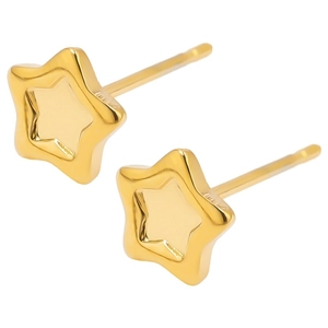 Detailed view of 304 stainless steel star stud earrings with a polished gold finish