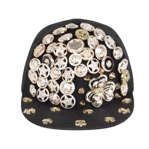Black hip hop baseball cap with gold and silver punk metal studs and star ornaments
