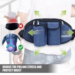 Detail showing multifunctional running belt with lumbar support and water bottle holder