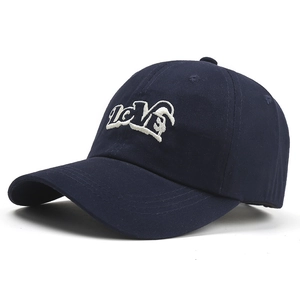 Classic navy cotton baseball cap with white LOVE embroidery and rabbit silhouette