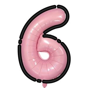 Gros plan du ballon chiffre 6 rose avec contour noir style bande dessinée pour fête