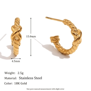 Twisted rope 18K gold plated stainless steel C-shaped stud earrings for women