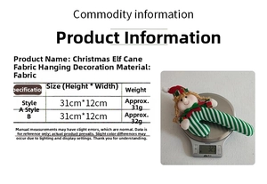 Detailed size specifications for fabric Christmas elf candy cane hanging decorations