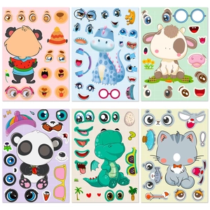 Make A Face Stickers DIY Cartoon Animal Dinosaur Unicorn Panda Cat Creative Educational Craft Toys For Kids Early Learning