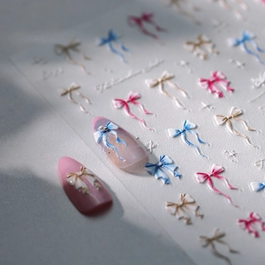 5D Relief Nail Art Stickers Holographic Bowknot Butterfly Design Self-Adhesive Ultra Thin DIY Manicure Decals For Women