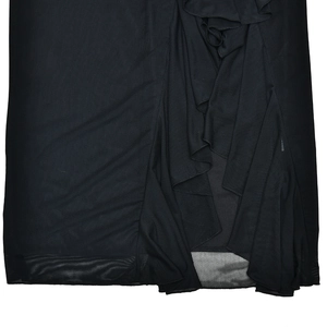 Detailed macro view of black mesh fabric with elegant ruffled pleats and texture details