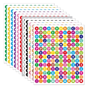 Detailed view of 0.5 inch waterproof round alphabet and number stickers in various colors