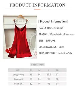 Tableau détaillé des tailles pour nuisette rouge en satin de soie de la taille S à XL