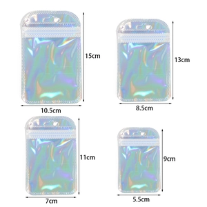 Translucent holographic ziplock bags in four sizes for cosmetic and jewelry packaging