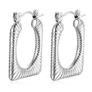 Minimalist silver square stainless steel earrings with elegant shell-like spiral texture