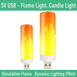 USB LED Flame Night Light Simulation Dynamic Fire Effect Plastic Metal Atmosphere Lamp Portable Plug And Play For Home Decor