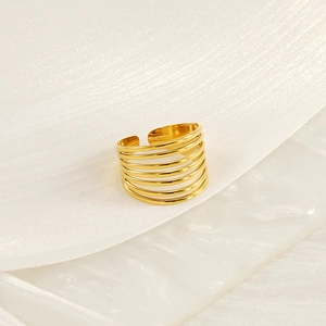 Bague ouverte géométrique multicouche plaquée or 18k au design minimaliste chic