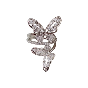 Elegant silver open butterfly ring with zircon stones in a minimalist hollow design