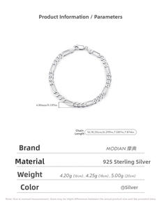 Detailed product parameters of 925 sterling silver Figaro chain bracelet with S925 hallmark