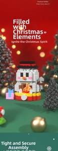 Detail of Christmas snowman building block toy showing compact structure and fireplace feature