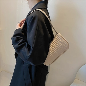 French minimalist off-white pleated underarm bag for women in soft PU leather