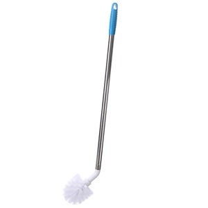 Long handle water bottle cleaning brush with stainless steel rod and blue non-slip grip