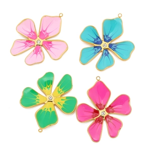 Flower Pendants For Jewelry Making Enamel Alloy Charms With Rhinestone Gold Plated Single Hole DIY Necklace Accessories