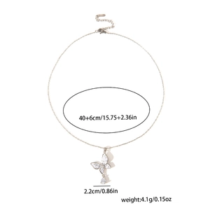 Silver butterfly pendant necklace with white zircon and size dimensions for women
