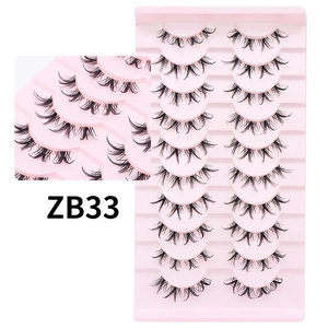 Close-up of 10 pairs of spiky fox-style false eyelashes with clear fish line band