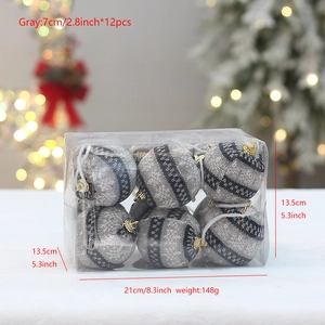 Set of 12 gray knitted texture Christmas tree ornaments in a clear presentation box