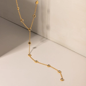 Elegant 18k gold plated stainless steel Y-necklace with sparkling crystal pendants