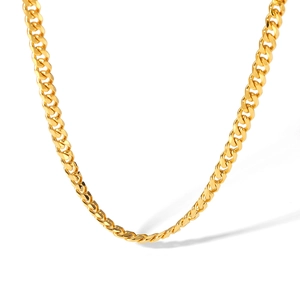 Minimalist 18K gold plated stainless steel Cuban link chain necklace on white background