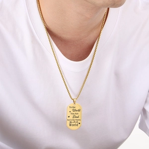 Gold military dog tag necklace with engraved heart and text gift for father