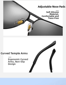 Detail of adjustable silicone nose pads and ergonomic anti-slip temples on sunglasses