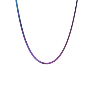 Minimalist rainbow titanium steel snake chain necklace with vibrant iridescent metallic glow