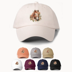 Horse Floral Print Baseball Cap Polyester Adjustable Sun Protection Casual Outdoor Sports Fashion Sun Hat Women Men