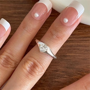 Heart Shaped Zircon Adjustable Ring 925 Sterling Silver Open Design Minimalist Jewelry For Women Elegant Fashion