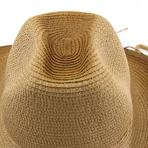 Deep khaki hand-woven western cowboy straw hat with gradient design and fedora crown
