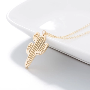Minimalist gold hollow cactus pendant necklace with delicate chain in stainless steel