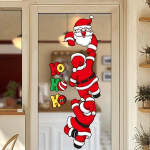 Christmas snowman glass window stickers with cartoon Santa Claus and HO HO HO decorations