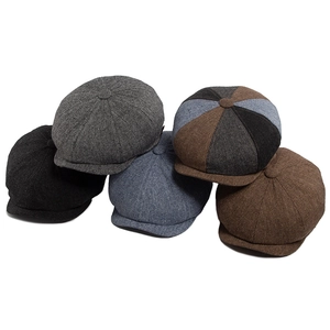 Classic British style newsboy octagonal caps in assorted wool blend tweed colors