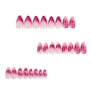 Kit de 24 faux ongles amande avec dégradé rouge marbré sur base nude chic