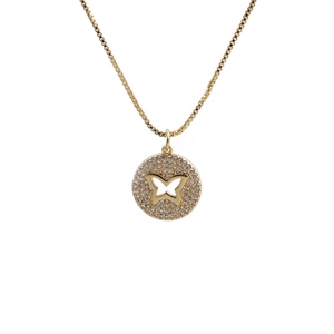 Collana a catena veneziana dorata con ciondolo a farfalla di cristalli lucidi
