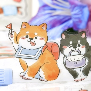 Autocollants mignons de chien Shiba Inu en acrylique avec motifs orange et noirs