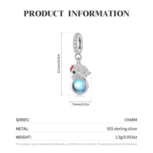 Cute S925 sterling silver elephant charm with blue bead and sparkling crystal bail