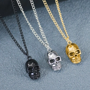 Stereo Skull Pendant Necklace Alloy Skeleton Head Hip Hop Punk Style Jewelry For Men Boys Gothic Accessory