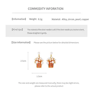 Detailed size guide and material specs for popcorn-shaped pearl zircon earrings
