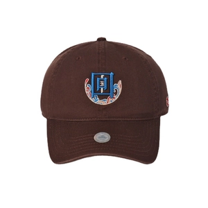 Deep brown cotton baseball cap with Chinese embroidery and curved brim in classic style